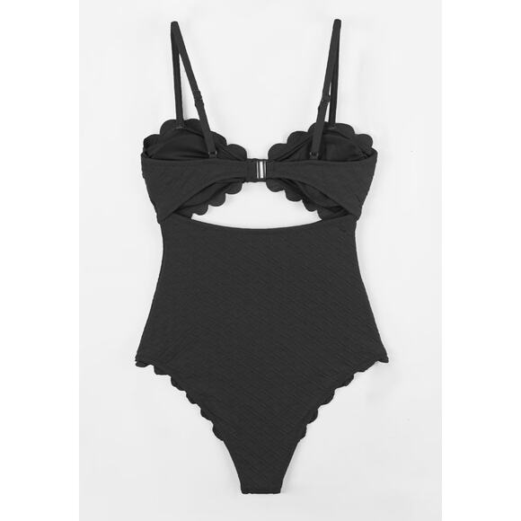Cupshe Black Knotted Scalloped One Piece Swimsuit Medium - Picture 5 of 7